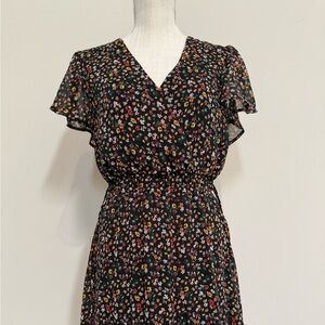 Mi Ami Floral Black Foral Mini-Dress, Size Small